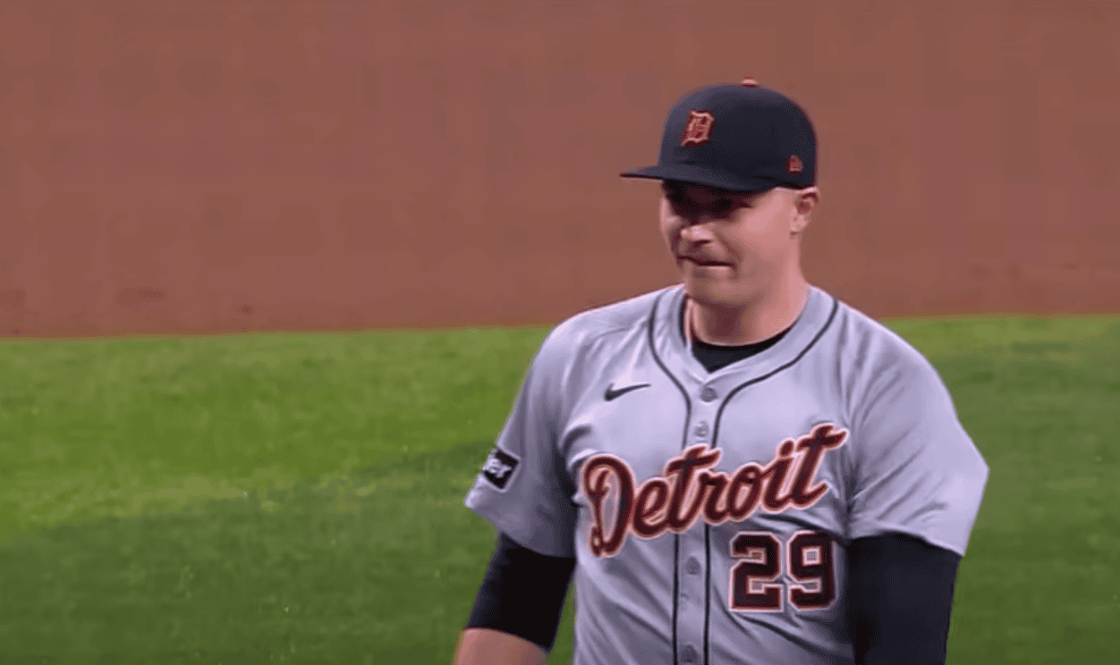Image of Tarik Skubal, the left-handed ace, showcasing his pitching form.
